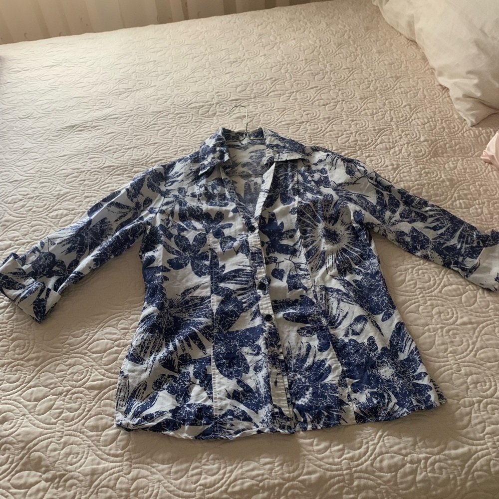 Blue and White Floral Button-Up Shirt